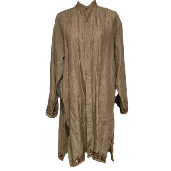 Eskandar Linen Sequin Beaded Tunic Duster Tent Dress - Picture 1 of 16